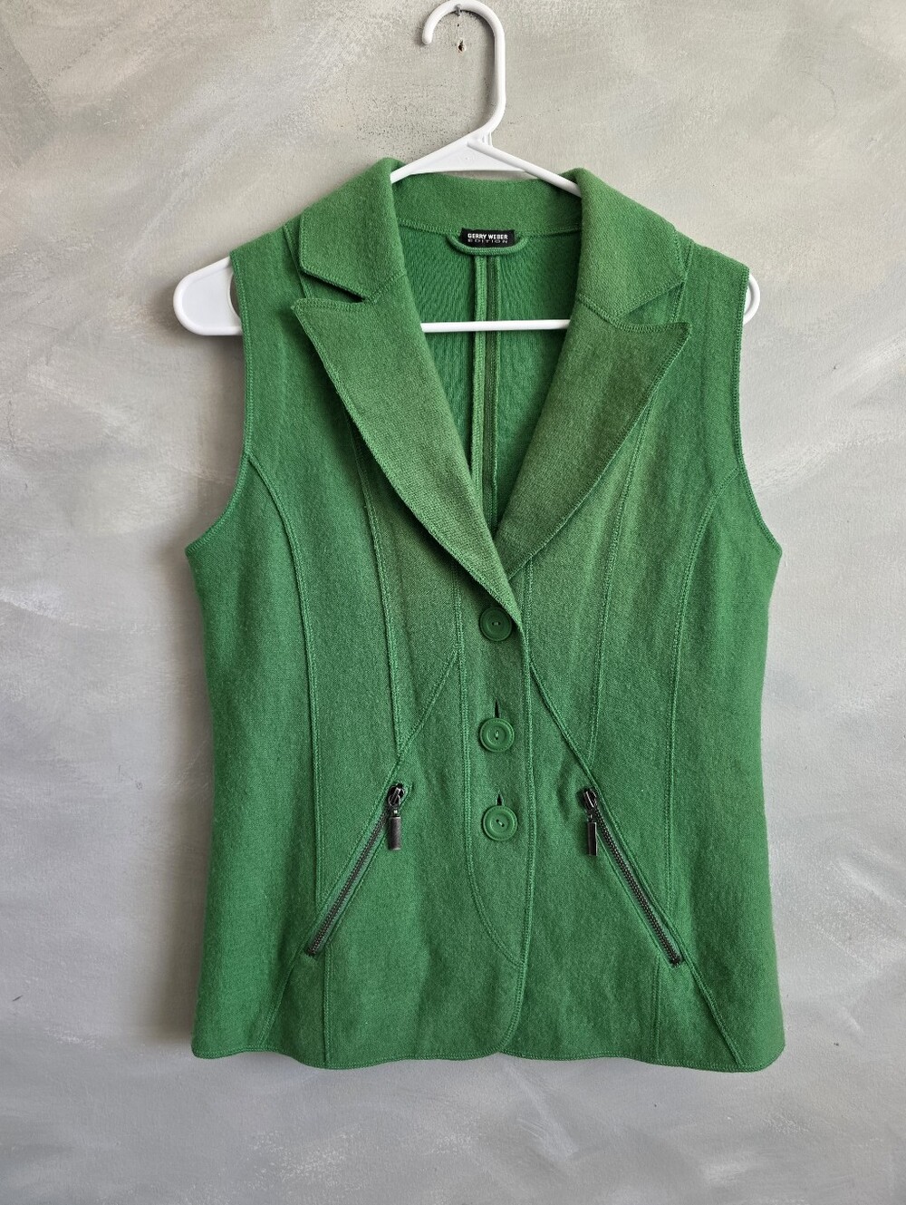 Vtg Gorpcore Gerry Weber Edition Vibrant Green Boiled Wool Blend Vest 36 / US 6